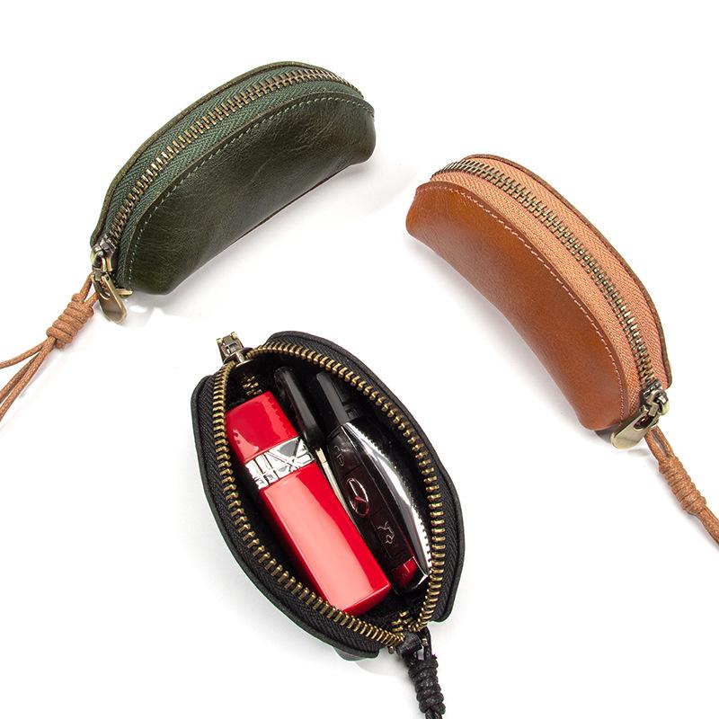 Cowhide Leather Drawstring Coin Purse: Women's Genuine Leather Key Pouch Lanyard