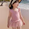 2025 Girls' One-Piece Skirted Swimsuit - Cute Princess Style, Solid Color Baby Swimwear