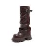 Support Boots Long Boots Women's New Versatile Belt Buckle Pleated Pile Boots Medium Pants Tube Boots