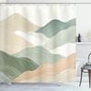 Neutral Shower Curtain, Abstract Pencil Painting Print of Mountains with Harmonious Pastel Tones, Cloth Fabric Bathroo