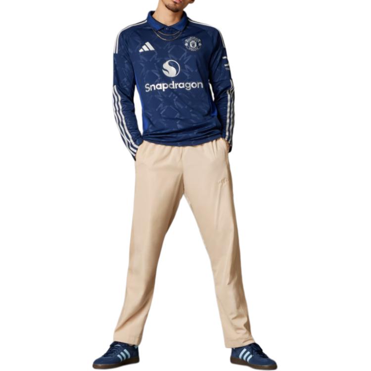 adidas Logo Striped Polo Neck Long Sleeve Polo Shirt Men Tops Blue IT1984