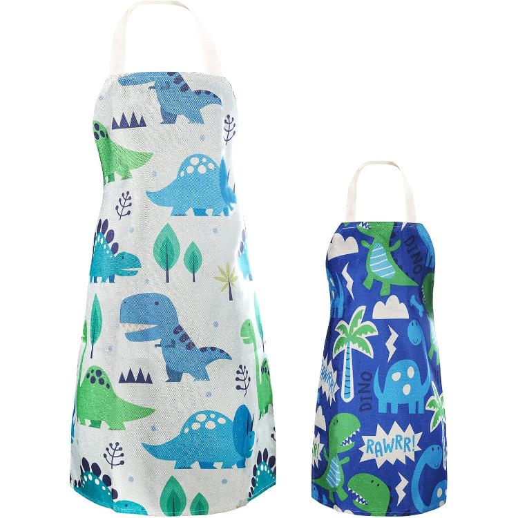 Cotton Parent Child Apron Adjustable Canvas Aprons for Boys Girls Children Bib Aprons for Artists Chef Baking Cooking Parent Child Apron (Dinosaur
