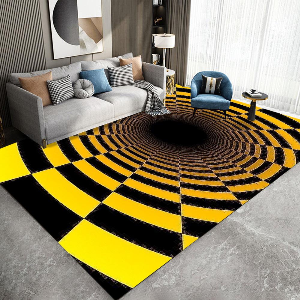 3D Stereo Vision Carpets Living Room Simple Black White Geometric Carpet Large Area Decor Rugs Home Bedroom Non-slip Floor Mats