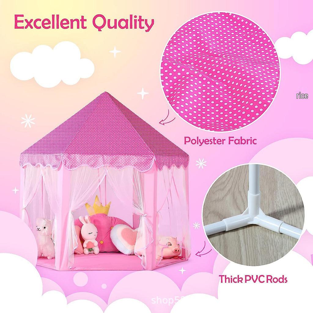 Children's Indoor Pink Hexagonal Princess Tent with Pointed Top