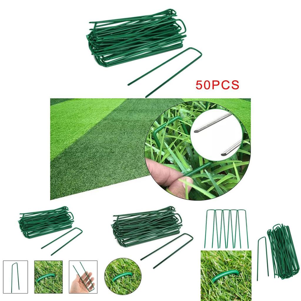 Green Hardened Steel Artificial Grass Turf U Pins Heavy Duty Galvanised Garden Staples For Lawn Fixing And Weed Control
