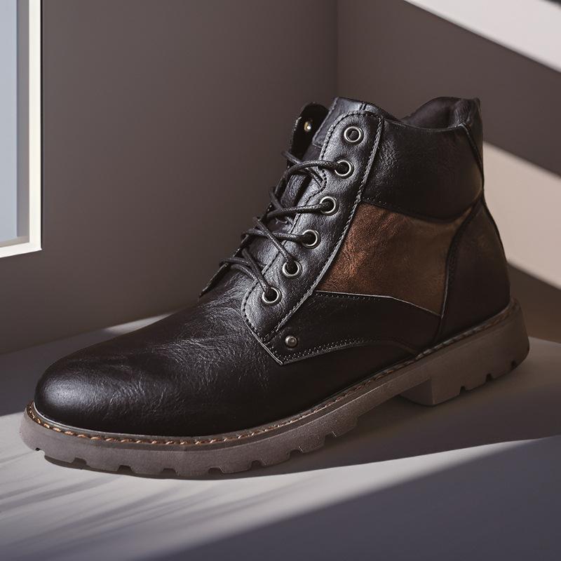 

Large size men s leather boots autumn and winter fashion trendy men s medium top short boots beautiful size tooling boots high top British Martin boo 48