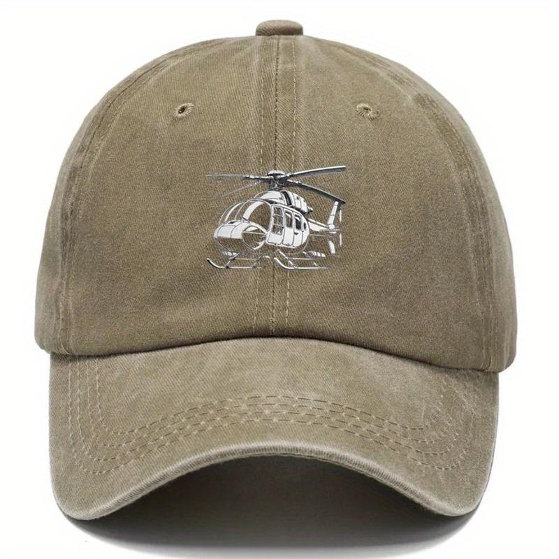 pc Adjustable Washed Baseball Cap with Helicopter Print Pattern Suitable for Outdoor Travel Camping Parties and Hiphop for