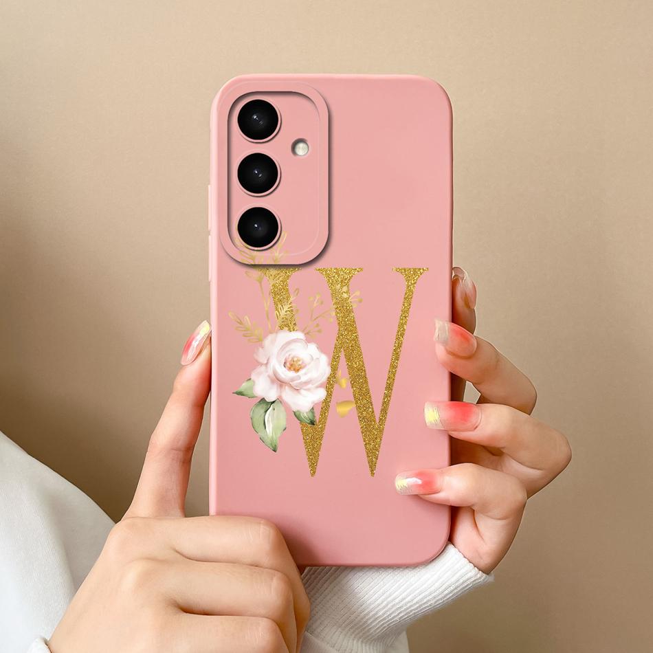 For Samsung Galaxy S25 Plus FE Case For Samsung S25 Ultra Rose Letter Back Cover Soft Liquid Silicone Anti Drop Phone Protectors