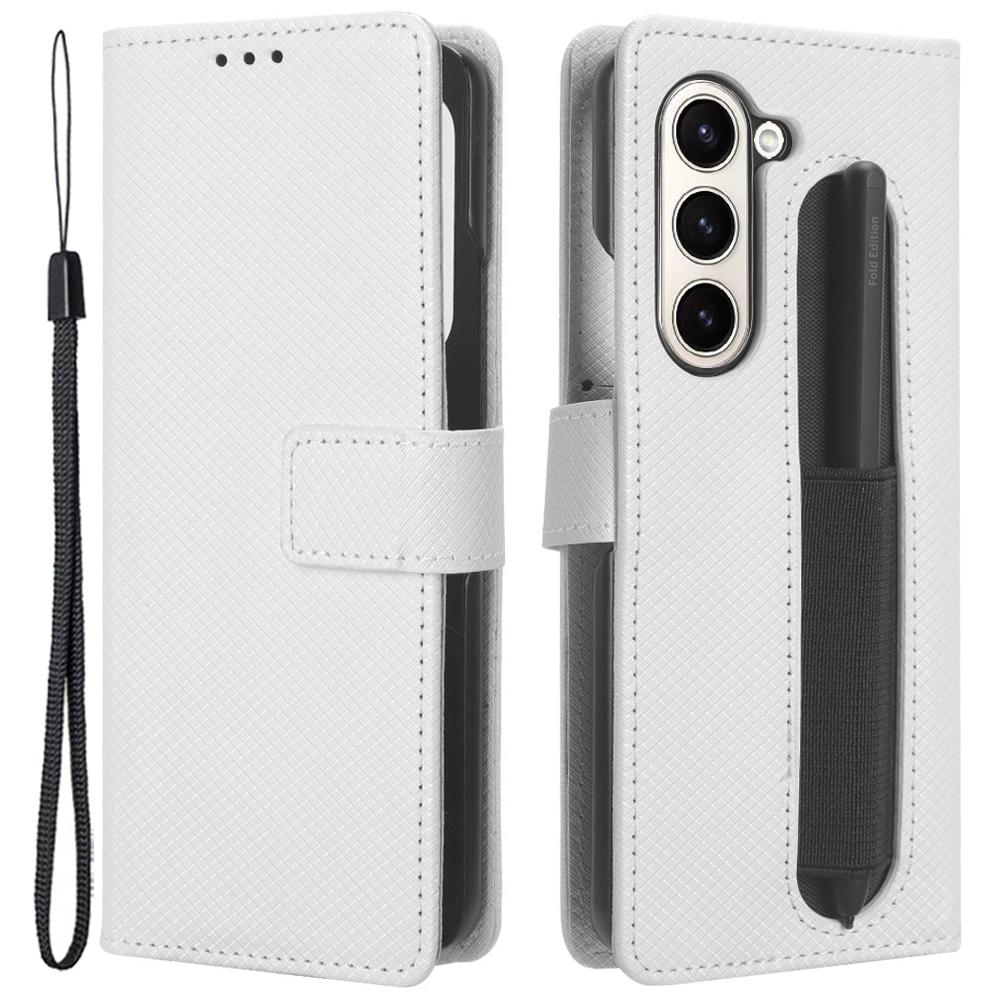 

Чехол для Samsung Galaxy Z Fold6 5G с держателем для карандаша, кошелек-чехол для телефона из ПУ кожи с ромбовидной текстурой White