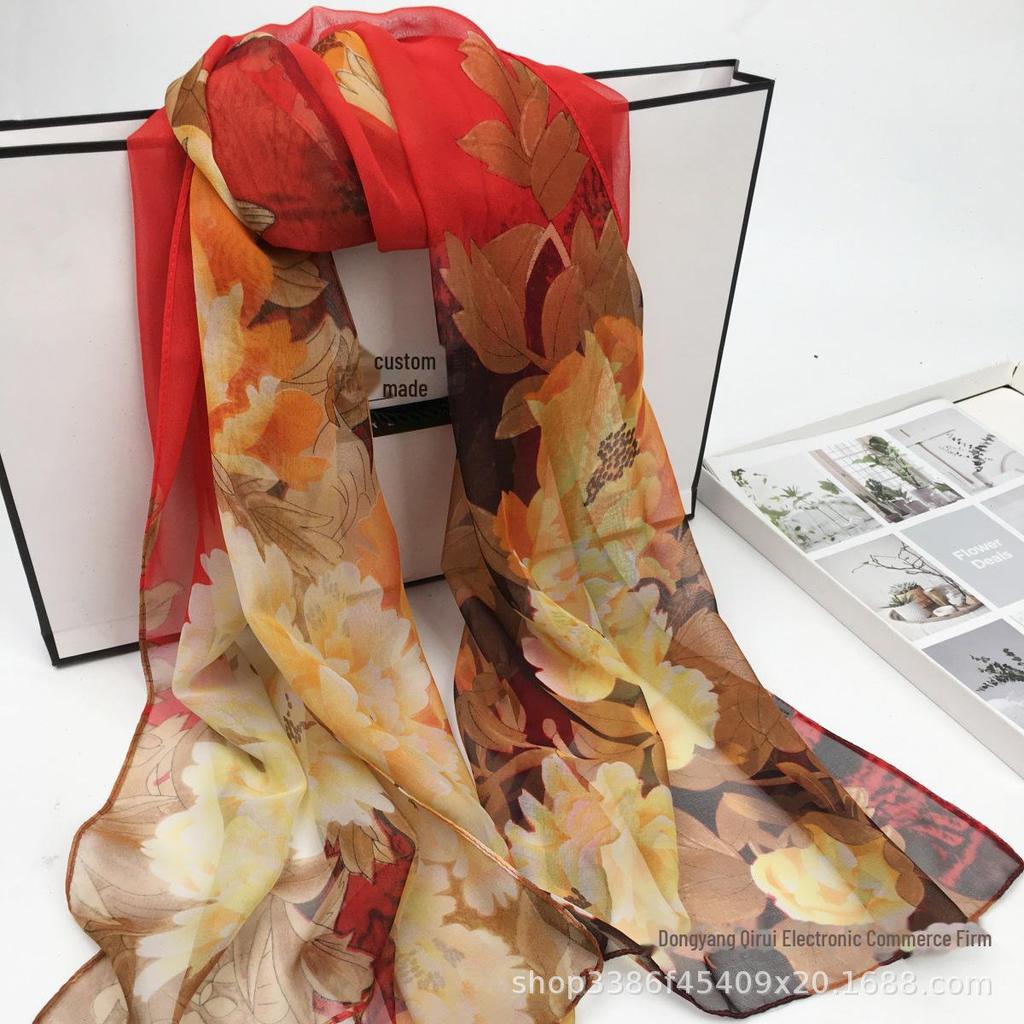 Elegant Ultra-Thin Peony Georgette Scarf for Ladies