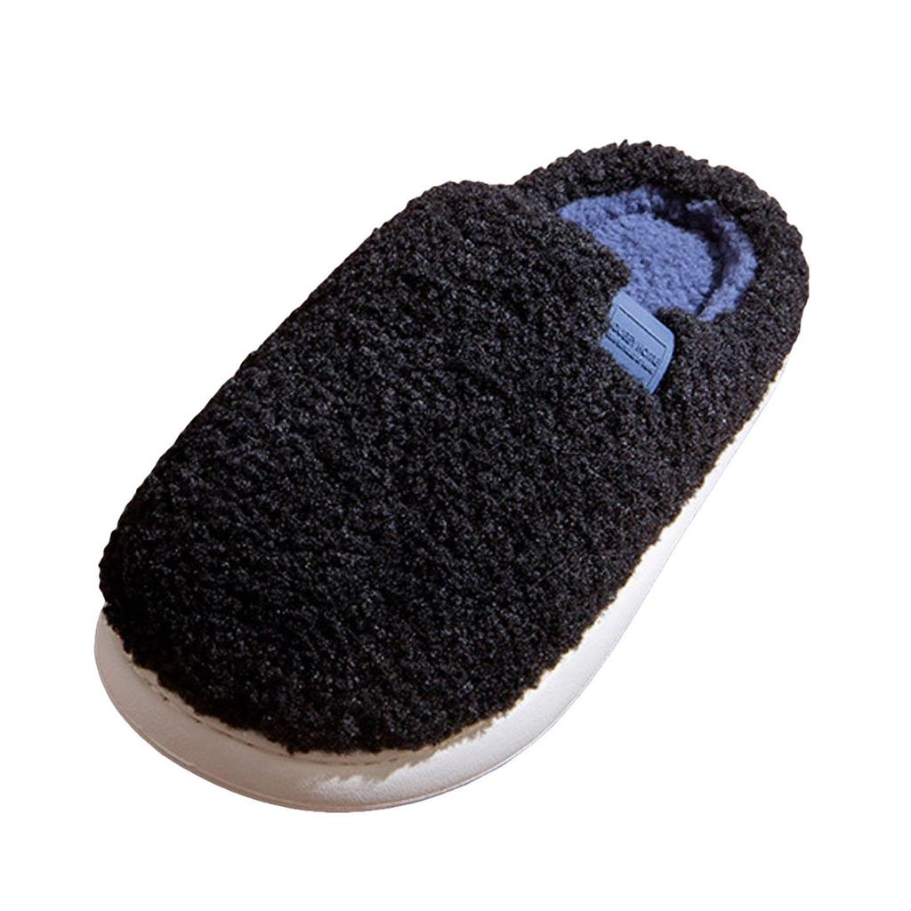 Unisex Couple Warm Fleece Lined Home Slippers Fashionable Casual Plush Closed Toe Open Heel Slippers Women Slippers Memory Foam