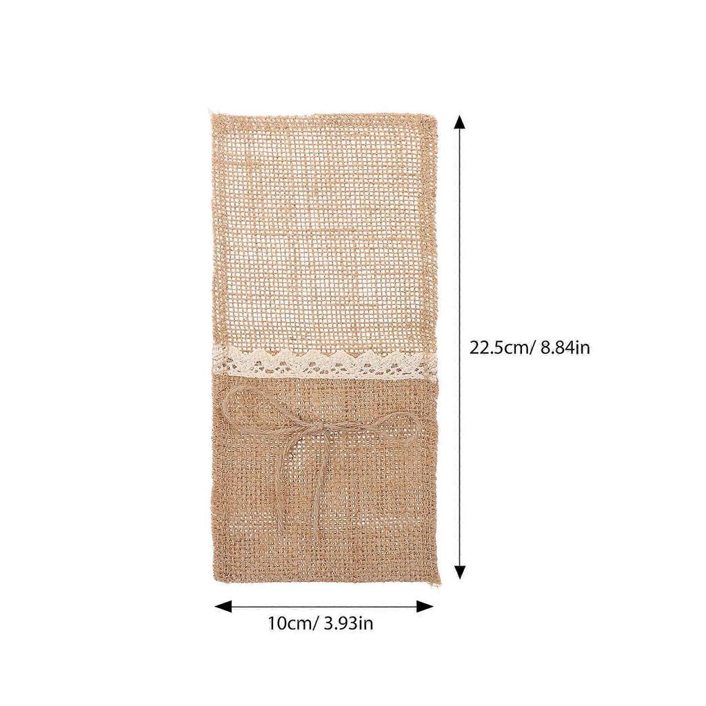 Cutlery Flatware Tableware Bags Burlap Jute Lace For Forks Utensils Holder Washable Biodegradable 10Pcs