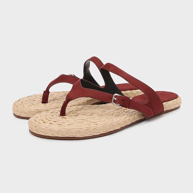 

Fashion Novelty Hemp Rope Braided Clip Toe Flip Flops Women Fashion Narrow Strap Buckle Design Flat Sandals Comfort Beach Slide Slippers 42 бордовый