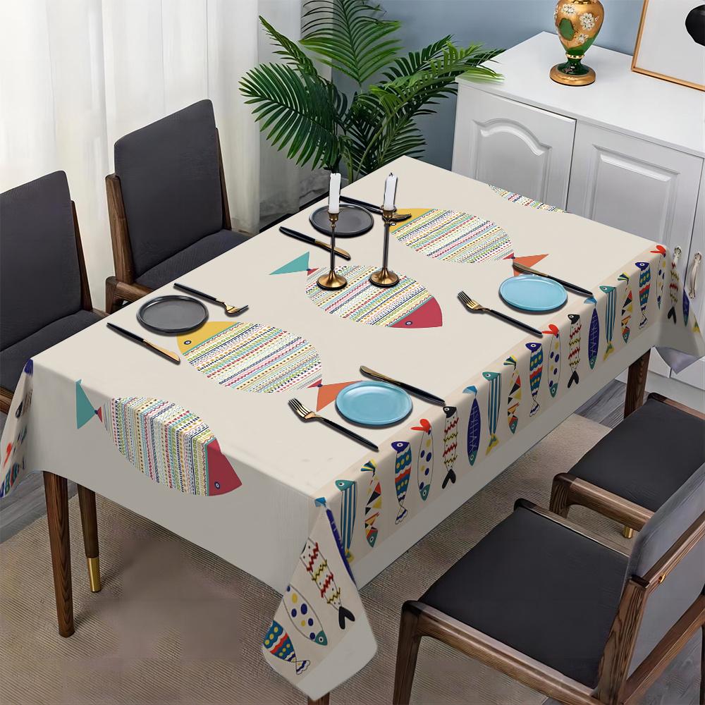 Colorful Fish Pattern Decorative Print Rectangular Tablecloth Suitable for Dining Coffee Table Use Party Decoration Tablecloth