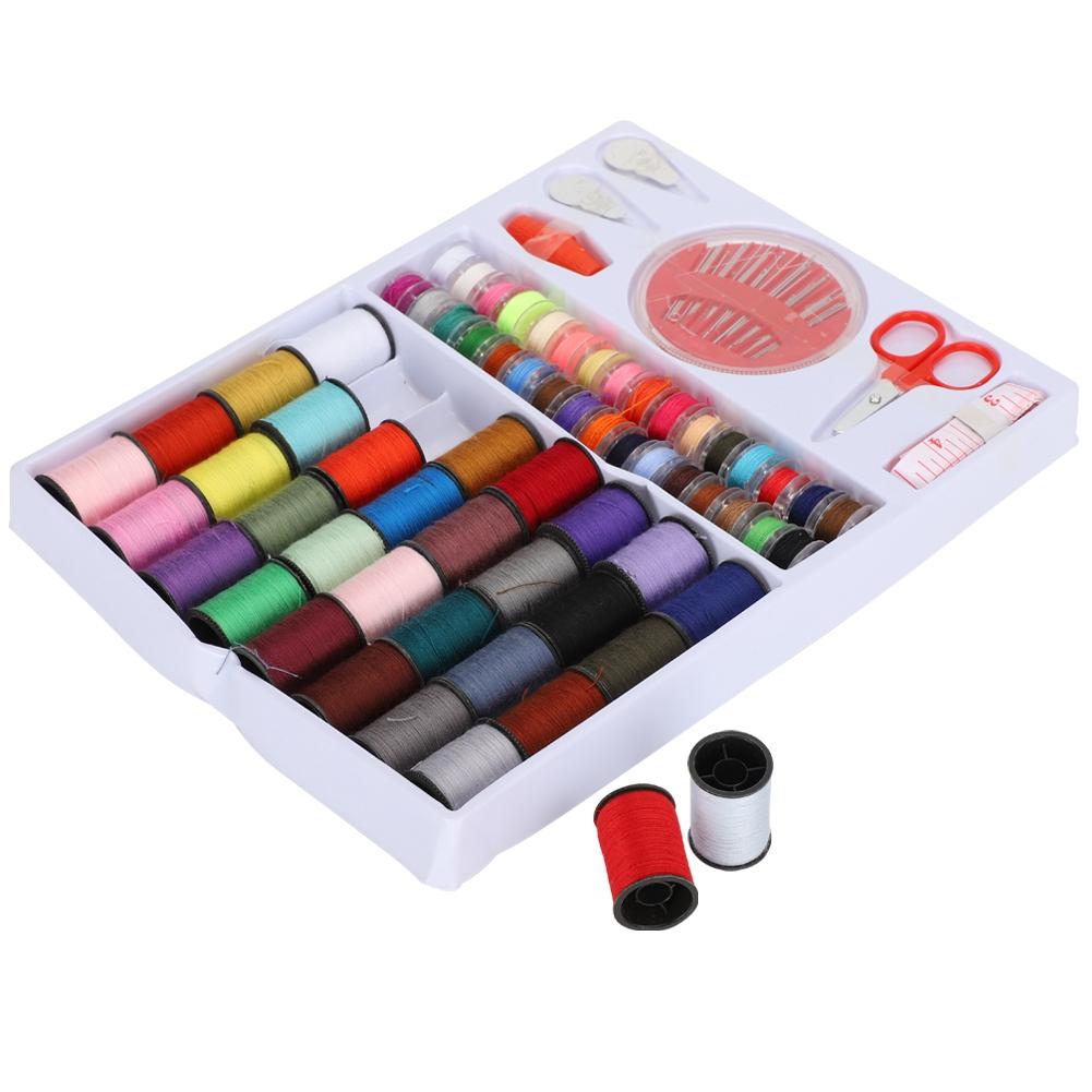 64 Rolls Portable Sewing Box Thread Spools Scissor Needles Accessories Set for Hand Stitching Embroidery Craft