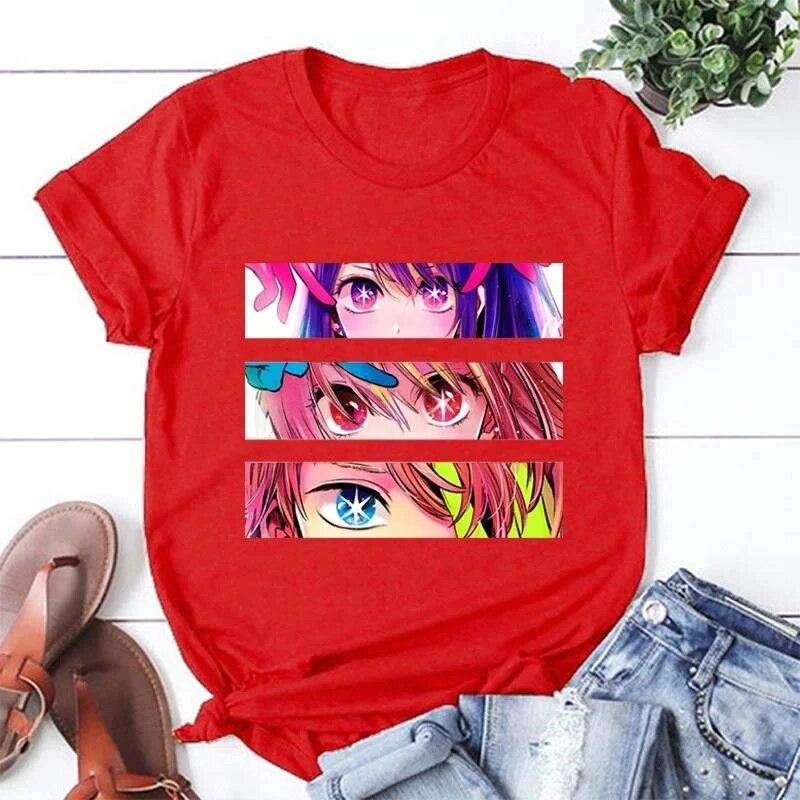 Hot Anime Eyes T-shirts for Women Summer Casual Round Neck Short Sleeve Streetwear Fashion Anime Harajuku Tees