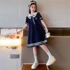 Summer Student Academic Girls Party Dress Jk Bow Sailor Collar Teens Striped SHORT SLEEVE Clothes Toddler 4 8 10 12 14 Year