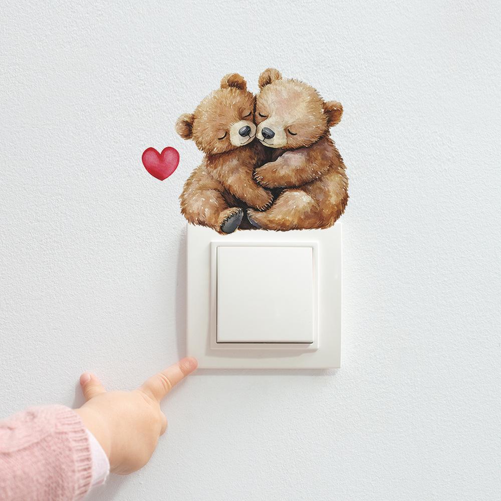 Couple Love Bears Heart Switch Sticker Self-Adhesive Removable Wall Sticker for Living Room Bedroom Hallway Home Decor Art