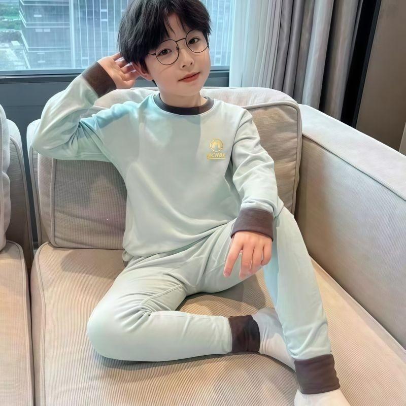 Kids Winter Warm Pajama Set Long Sleeve Loose Cotton Blend Sleepwear Boys Ages 3-12 A-Class Safety