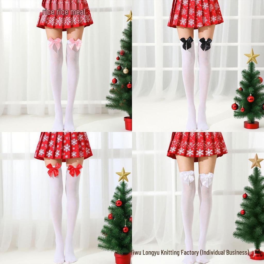 Velvet Thigh-High Stockings with Bow – Sexy Halloween Costume Socks