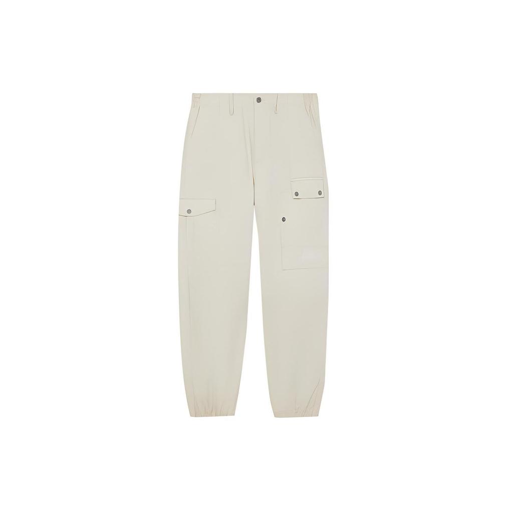 Li Ning Skateboard Series Solid Color Mid Waist Straight Leg Cuffed Knit Sports Pants Men Bottoms Oatmeal-Gray AKXT201-1