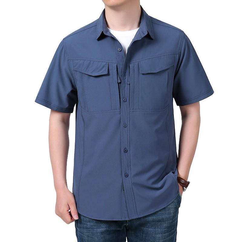 Summer Men's Short Sleeve Shirt Breathable Multi-Pocket Tactical Shirts Men Outdoor Casual Quick Dry Hiking Work Cargo Tops