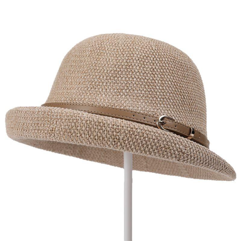 Linen Hat Women'S Summer Sunscreen Thin Celebrity Style Dome Bucket Hat Fashion Versatile Sunshade Beach Top Hat