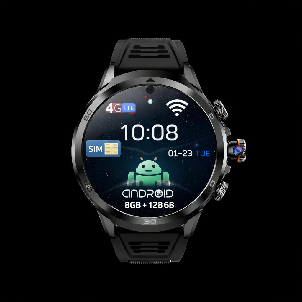 Смарт-часы на Android с функцией звонков по SIM-карте, 8 ГБ + 128 ГБ памяти, WIFI, GPS и вращающейся камерой. чёрный