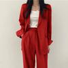Women's Solid Color & Plaid 2-Piece Suit Set , Polyester Cotton Blend Long Sleeve Pocket Outfit, Elegant Commuter Casual Set