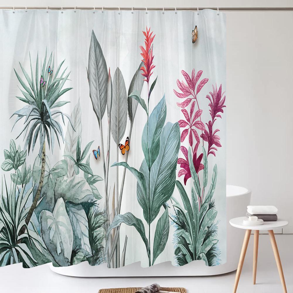 Colorful Beautiful Fresh Flowers Shower Curtain Bathroom Waterproof Polyester Butterfly 3D Print Curtains for Bathroom Shower