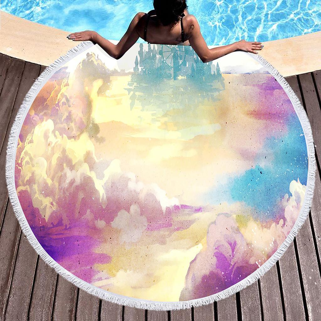 Abstract Watercolor Round Beach Towel,Splashing Ink Lightweight Absorbent Sand Proof Beach Blanket for Swim Sport Beach Gym Yoga