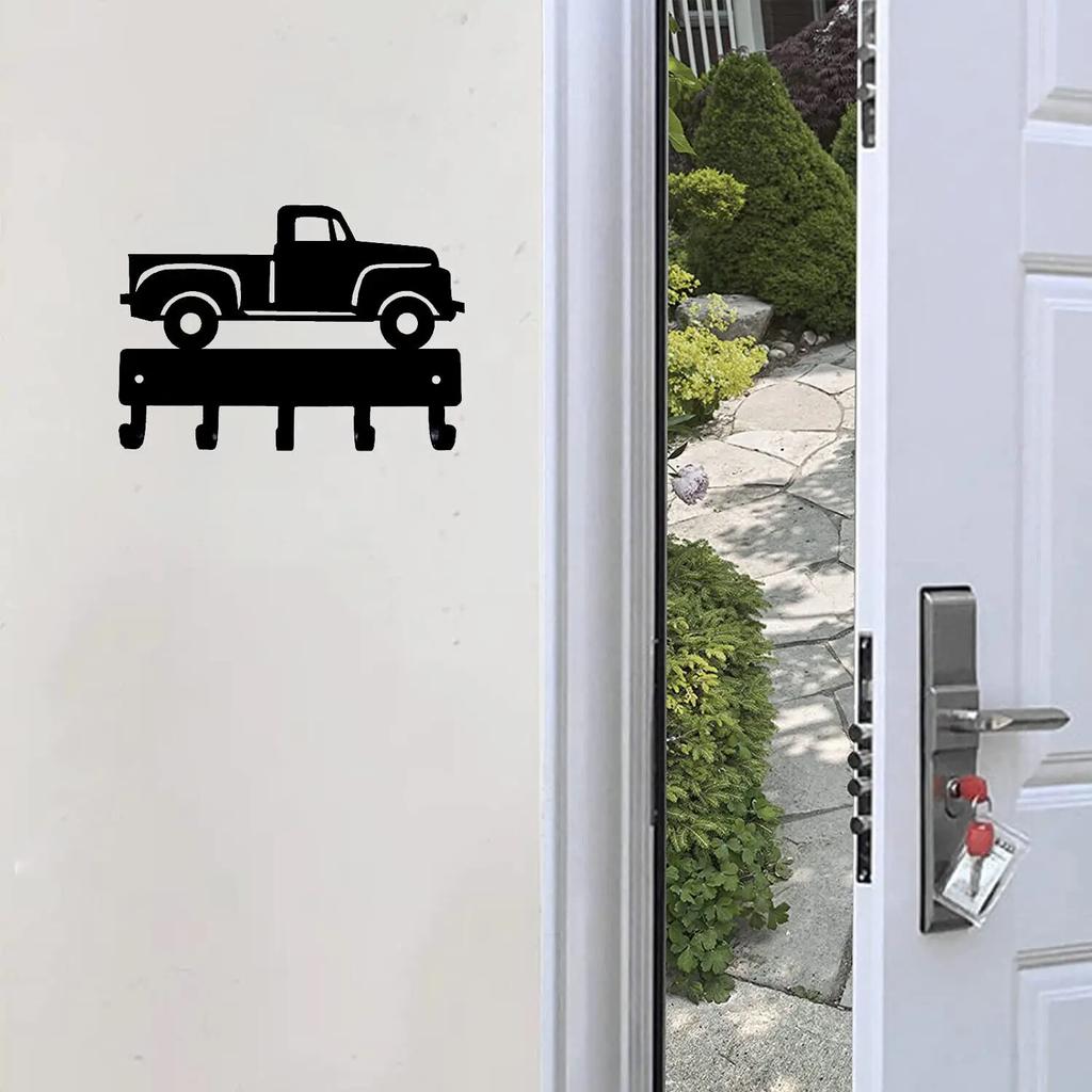 Vintage Pickup Truck Key Rack Hanger - 6 inch Wide Metal Wall Art Wall-mounted, Hooks Organizer for Keys and Accessories
