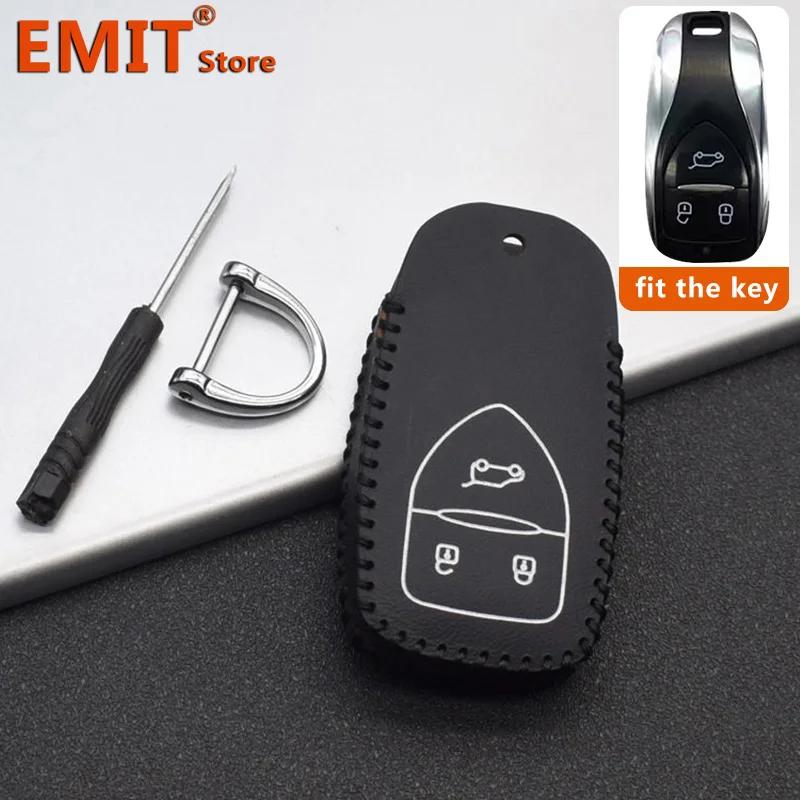 Leather Car Key Case For Skyworth Ev6 Hti Skywell Et5 Dayun Ht-I M1Remote Cover Shell Keychain Key Ring Holder Fob Accessories