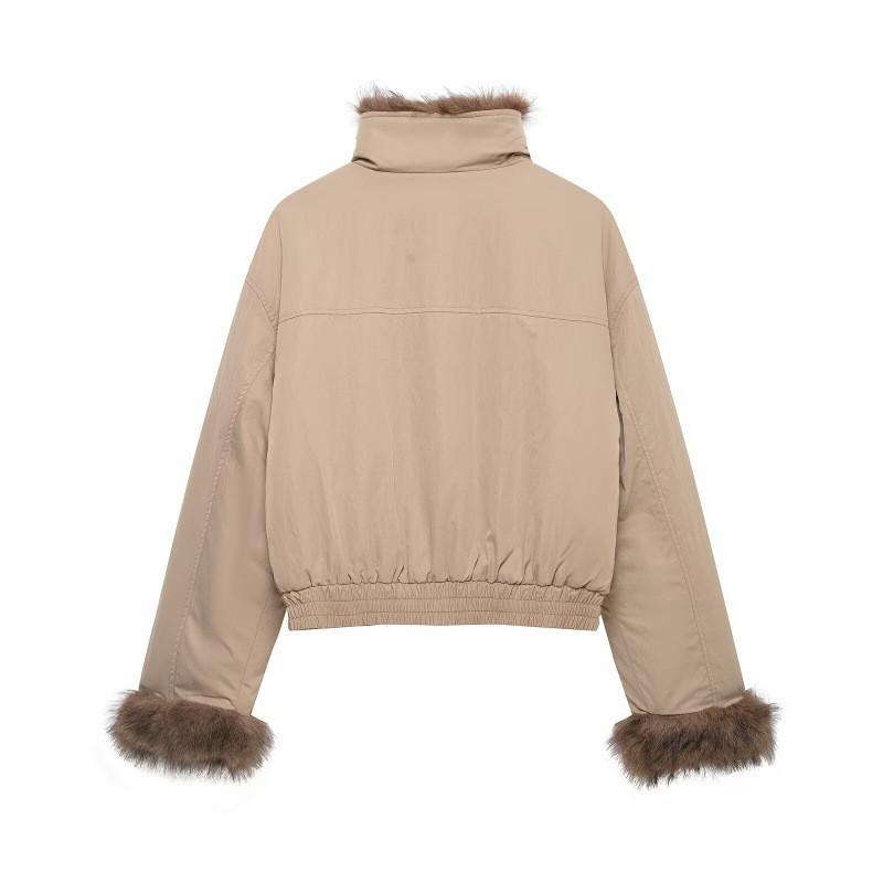 PBZA Womens Reversible Faux Fur Jacket Fall Winter Fashion Stand Collar Outerwear