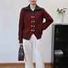 Splicing Denim Fake Two-piece Knitted Cardigan Autumn and Winter New Design Sense Contrasting Color Lapel Sweater Jacket Women