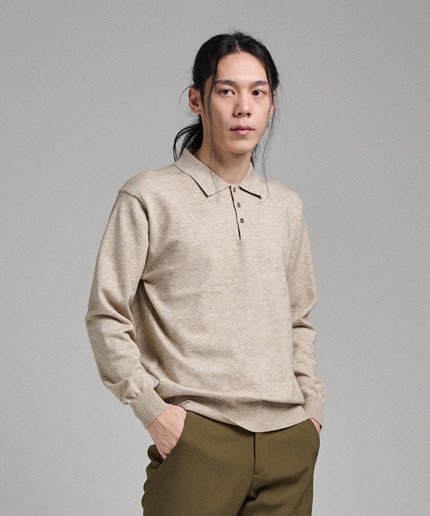 Analog Mood Semi-Collar Neck Knit (Oatmeal) Free