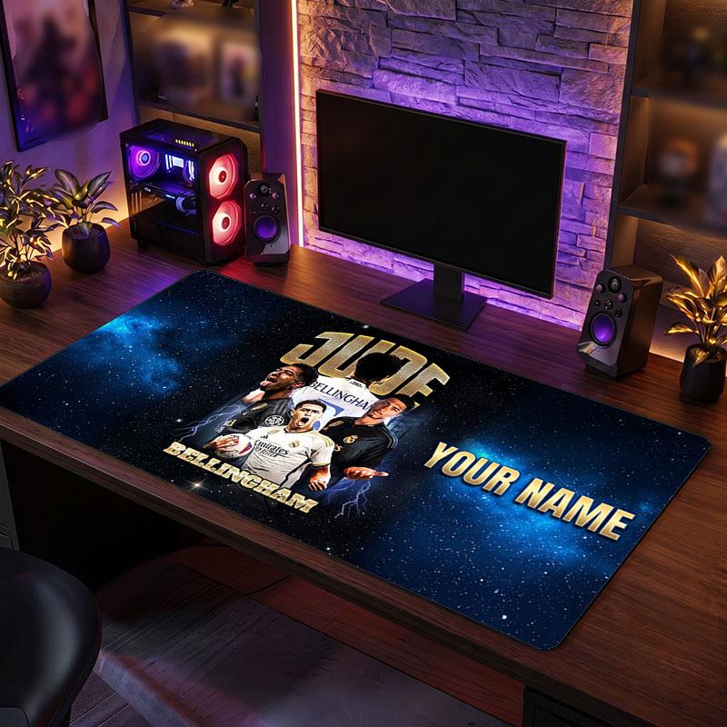 Jude Bellingham Custom Large Mouse Pad, Personalized Name Text Print, Football Logo Non‑Slip Desk Mat Gaming Gift