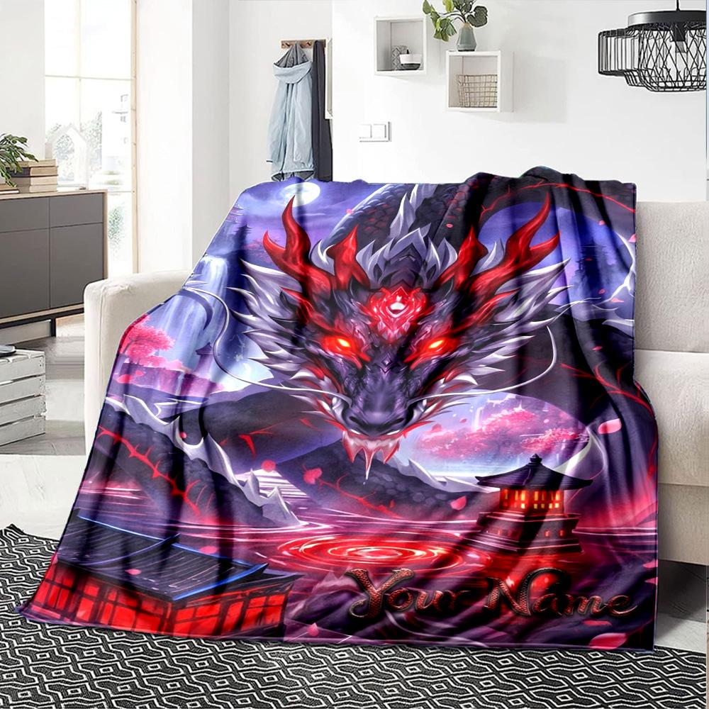 Name Custom Dragon Art Print Flannel Blanket High Quality Warm Comfortable Cover for All Seasons Perfect for Gifts Home Decor