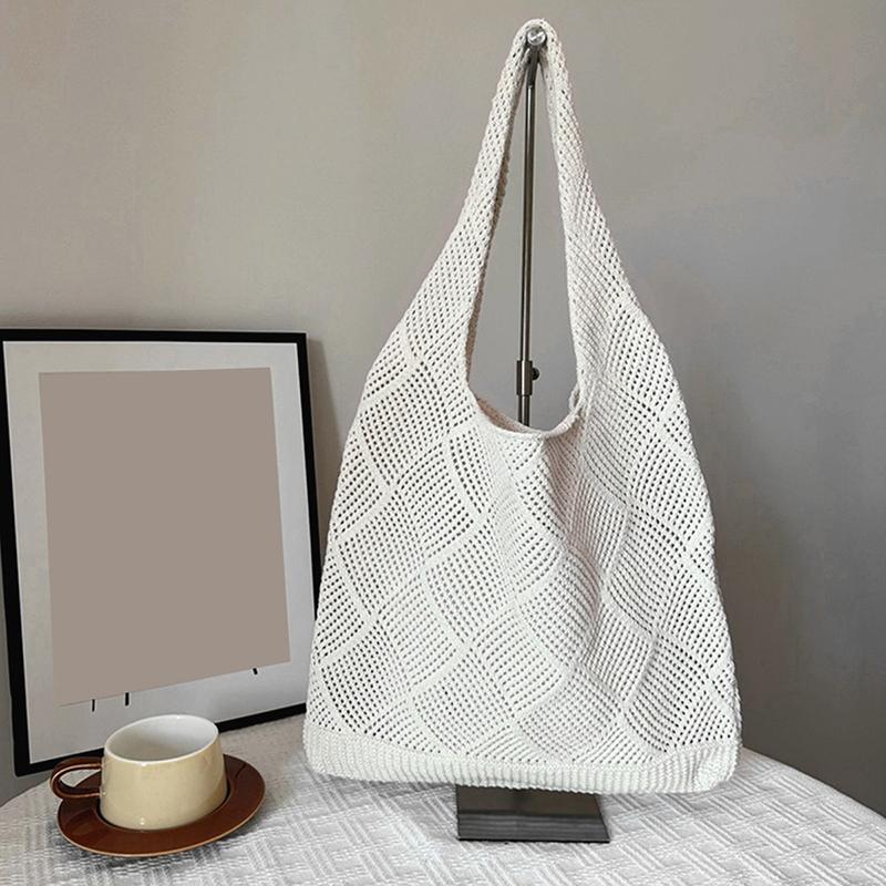 New Trend Women's Bag Crochet Handbag Retro Knitted Solid Color Hollow Top-handle Tote Bag Travel Shopper Shoulder Bag