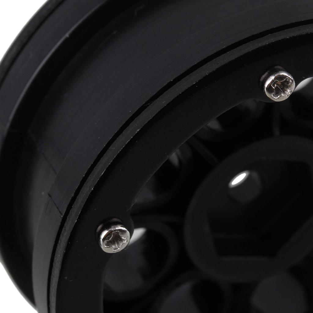 Mxfans 4-Pack Plastic and Aluminum Alloy RC Rock Crawler Wheel Rims for RC 1:10 Rock Crawlers, 8 Holes, Durable (Black)