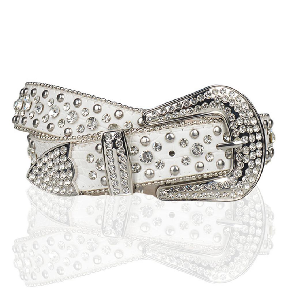 Rock Style Waist Belt with Shinning Rhinestone for Woman Men Jeans Formal Dress