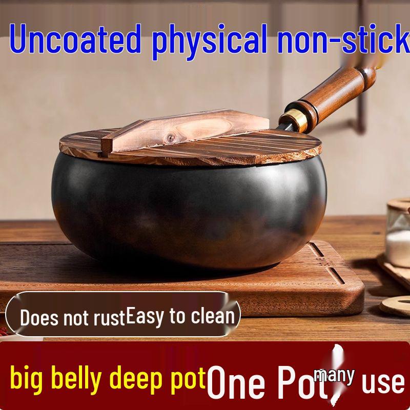 Ancient-Style Non-Stick Thick Iron Wok for Stir-Frying, Stewing, and Soup - Household & Commercial Use