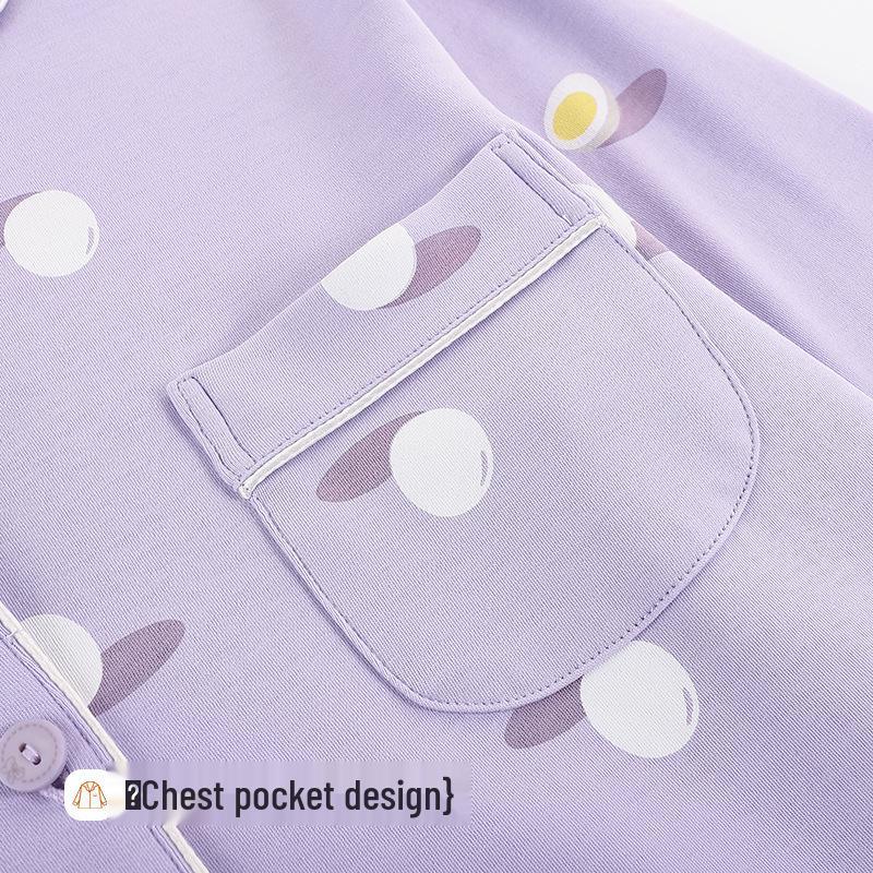 Women's Long Sleeve Lapel Cardigan Pajama Set - Pure Cotton, Casual Home Wear, Can Be Worn Outside.