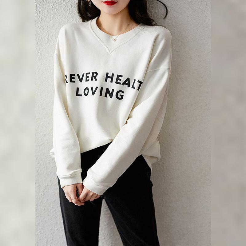 Sweatshirt Damen Mode Rundhalsausschnitt Lose Top Lässiger Taschendruck Pullover