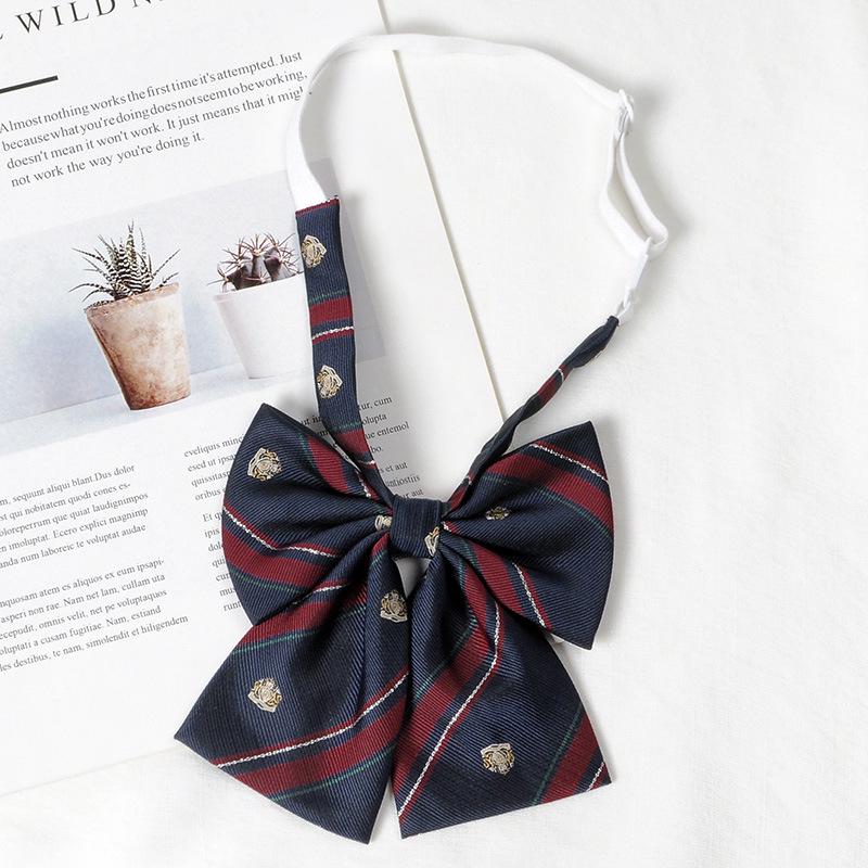 Women's Red Stripe No-Iron Japanese Academy Style Bow Tie Shirt Accessory