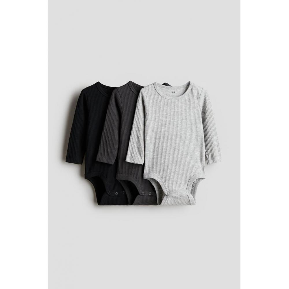 

Комплект из 3 боди HM в рубчик светло-серого меланжевого цвета