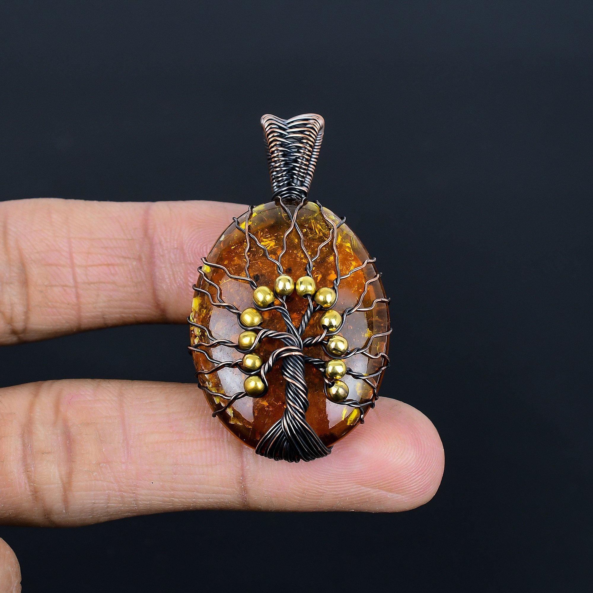 

Кулон из балтийского янтаря, ювелирное изделие из драгоценного камня, обернутое медной проволокой 999 пробы, кулон ручной работы ко Дню матери 2.08 Inches