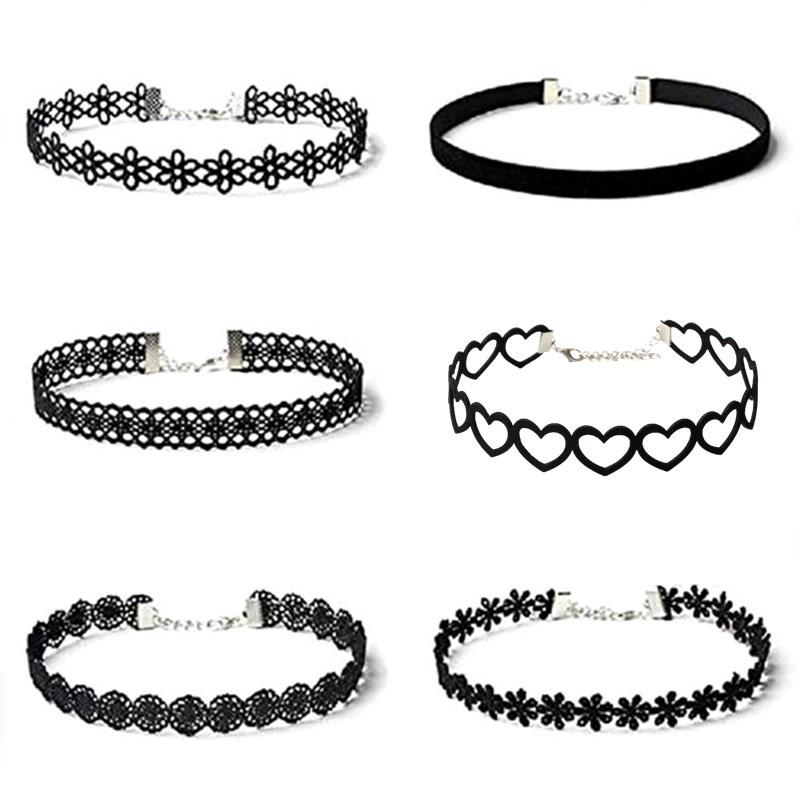 6pcs Women’s Black Lace Choker Necklace Set