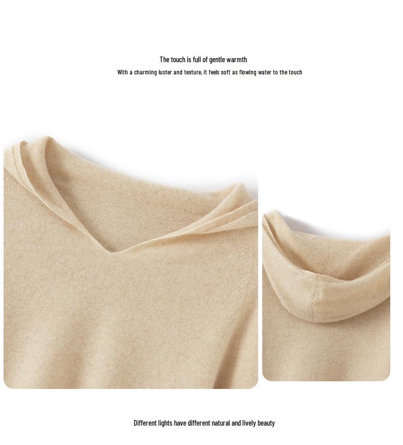 Lekasha Women's 100% Pure Cashmere Pullover Hoodie - Long Sleeve Knitted Sweater for Autumn & Winter