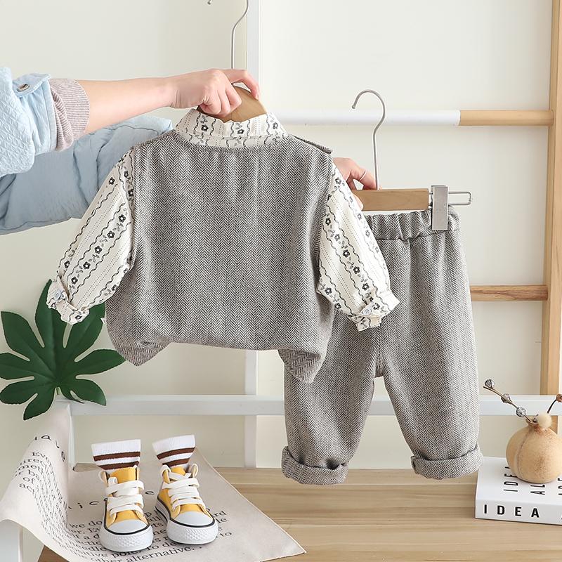 0-5-year-old boy's tie long sleeved set, Autumn children's stylish vest shirt, Casual pants three piece set